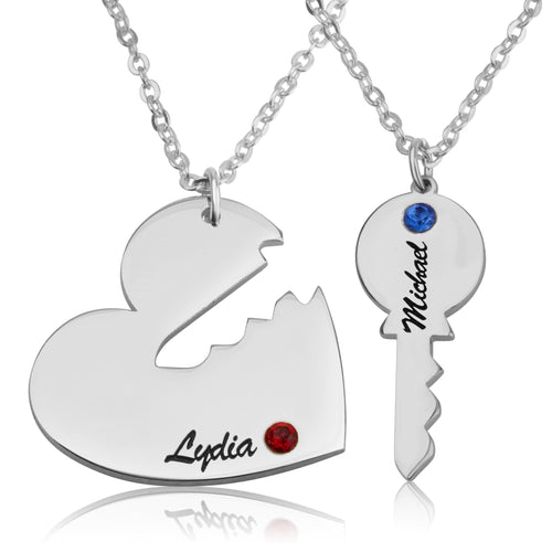 Personalized Couple Necklace With Swarovski Birthstones - Beleco Jewelry