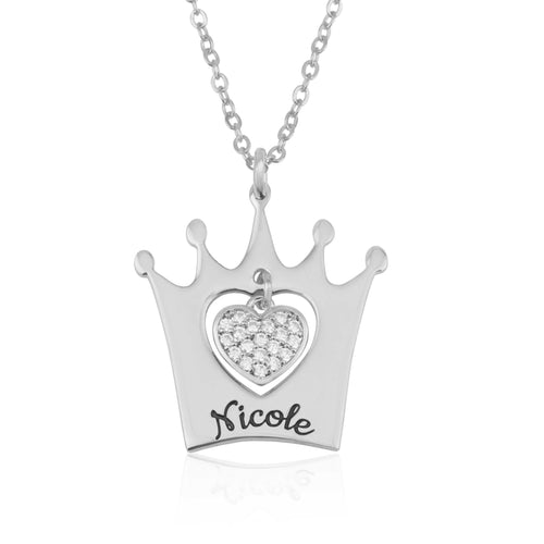 Personalized Crown Necklace With Heart And Name - Beleco Jewelry