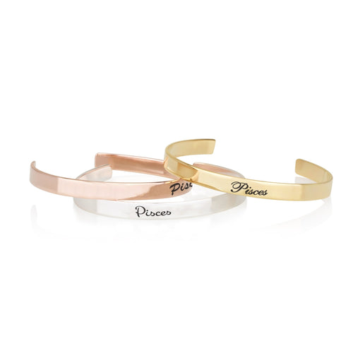 Pisces Engraved Cuff Bracelet - Beleco Jewelry