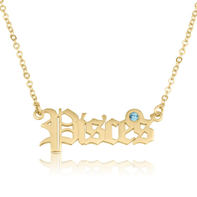 Pisces Script Necklace With Swarovski Birthstone