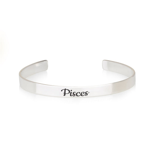 Pisces Zodiac Engraved Cuff Bracelet - Beleco Jewelry