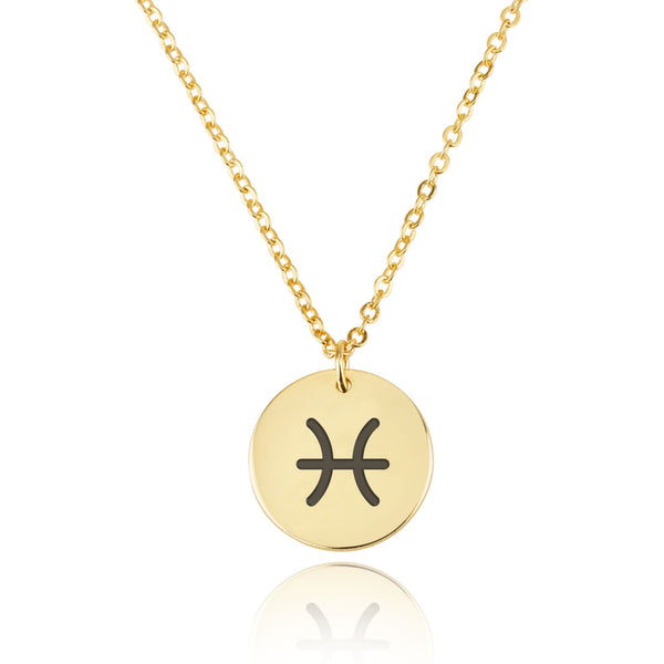 Pisces Zodiac Sign Disk Necklace