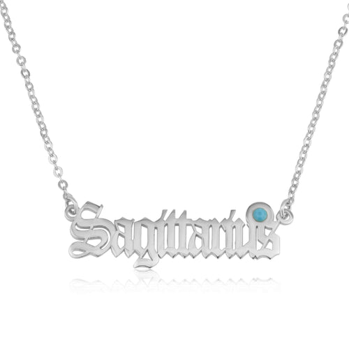 Sagittarius Script Necklace With Swarovski Birthstone - Beleco Jewelry