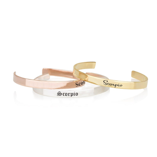 Scorpio Zodiac Engraved Cuff Bracelet - Beleco Jewelry