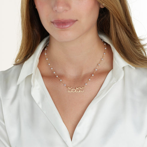 Telugu Pearl Name Necklace - Beleco Jewelry