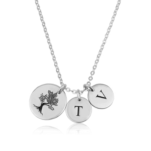 Tree Necklace with Initial Disk - Beleco Jewelry