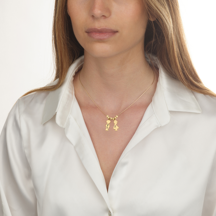 Children Charms Necklace with Hebrew Name Engraved