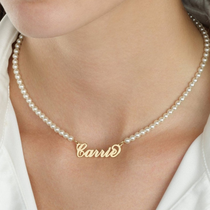 Carrie Full Pearls Name Necklace - Beleco Jewelry