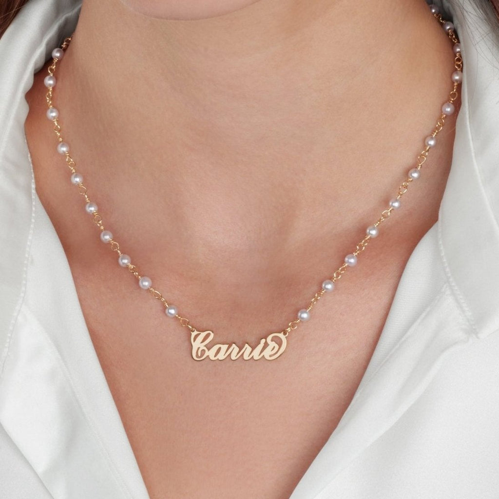 Carrie Pearl Name Necklace - Beleco Jewelry