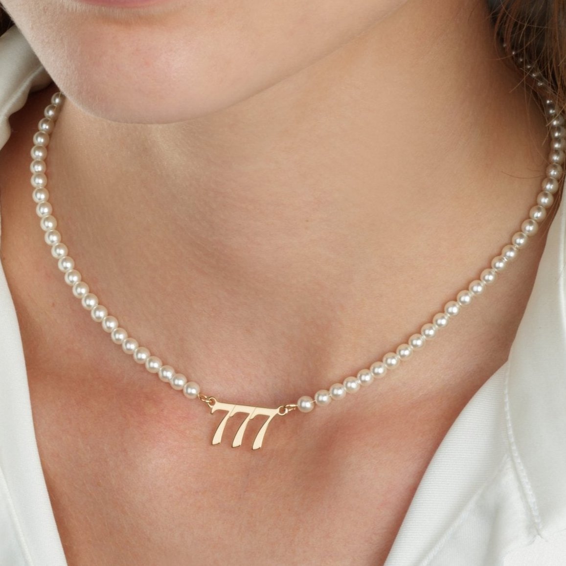 ☆人気☆【Numbering】☆BALL CHAIN PEARL NECKLAC.E #5730☆ Full Pearls Angel Numbers Necklace