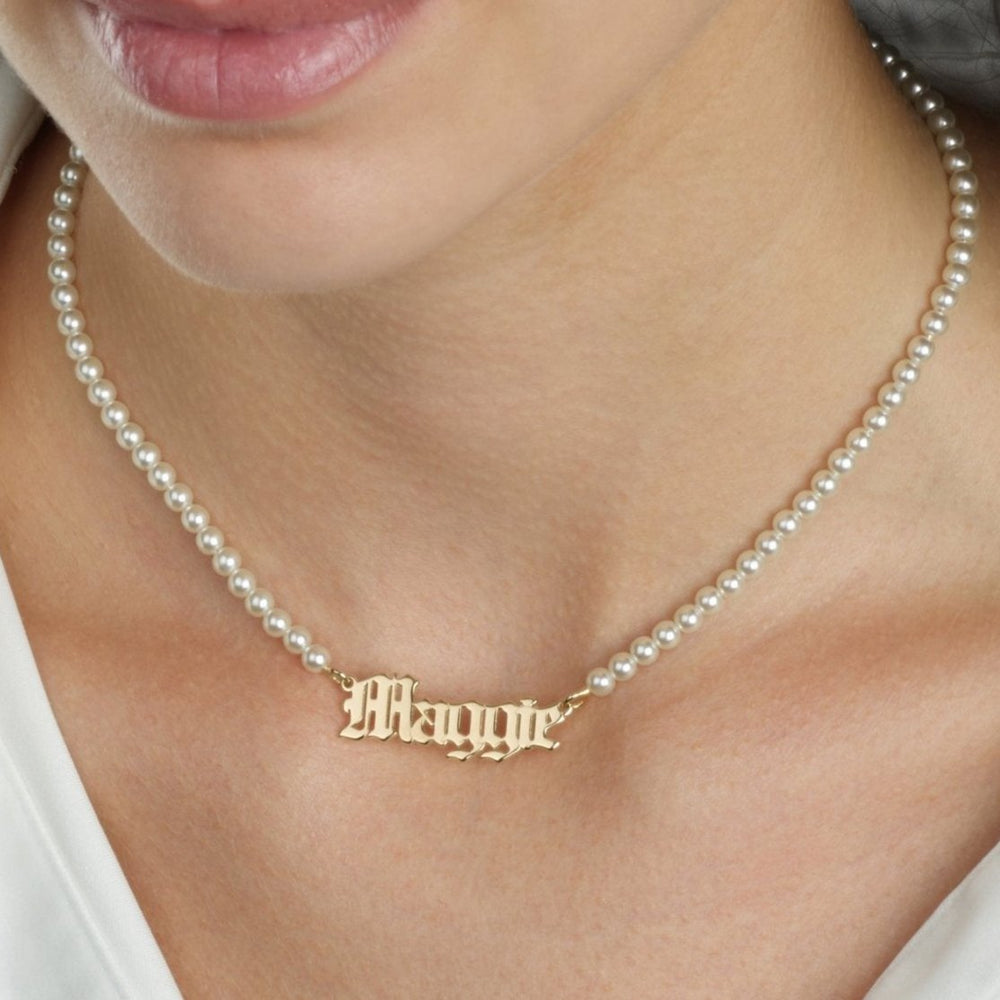 Old English Full Pearls Name Necklace