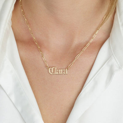 Old English Paperclip Name Necklace