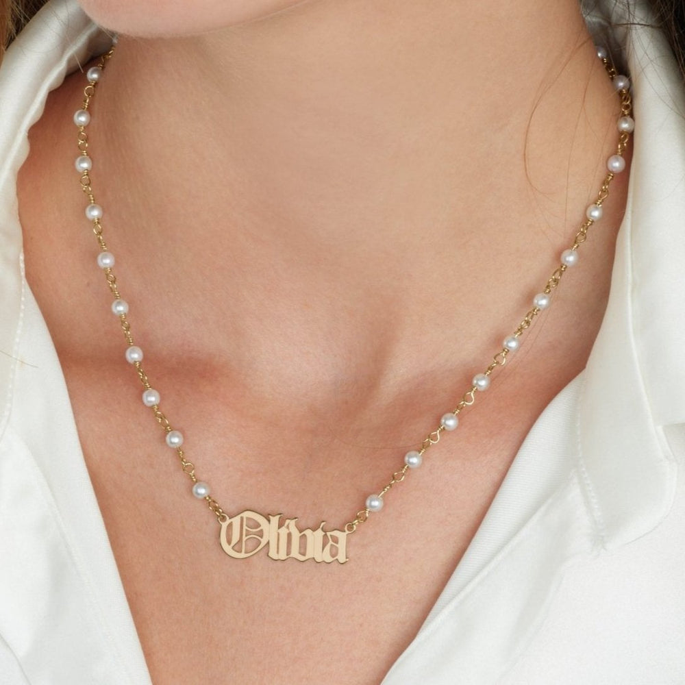 Old English Pearl Name Necklace