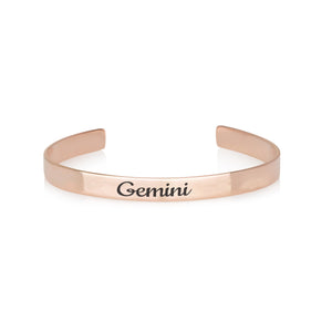 Gemini Zodiac Engraved Cuff Bracelet