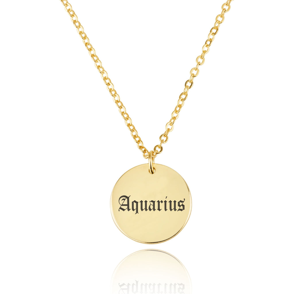 Aquarius Script Disk Necklace - Beleco Jewelry