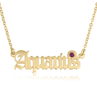 Aquarius Script Necklace With Swarovski Birthstone