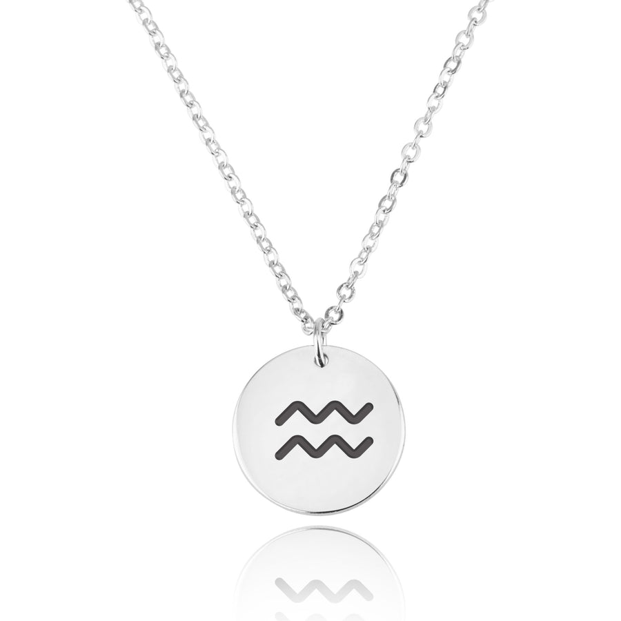 Aquarius Zodiac Sign Disk Necklace