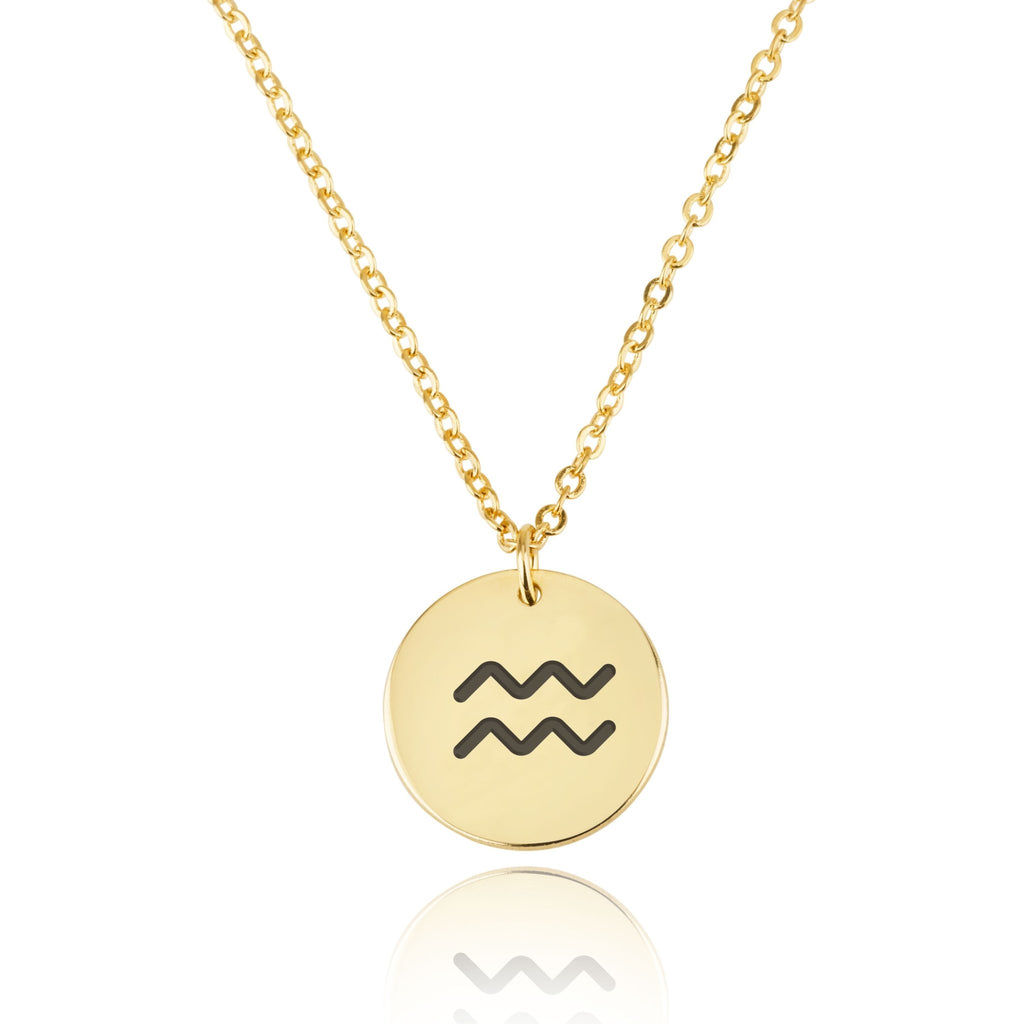 Aquarius Zodiac Sign Disk Necklace - Beleco Jewelry