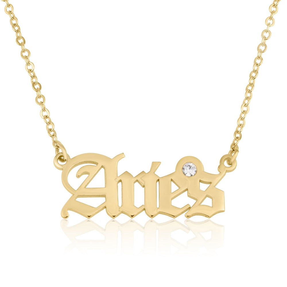 Aries Script Necklace With Swarovski Birthstone