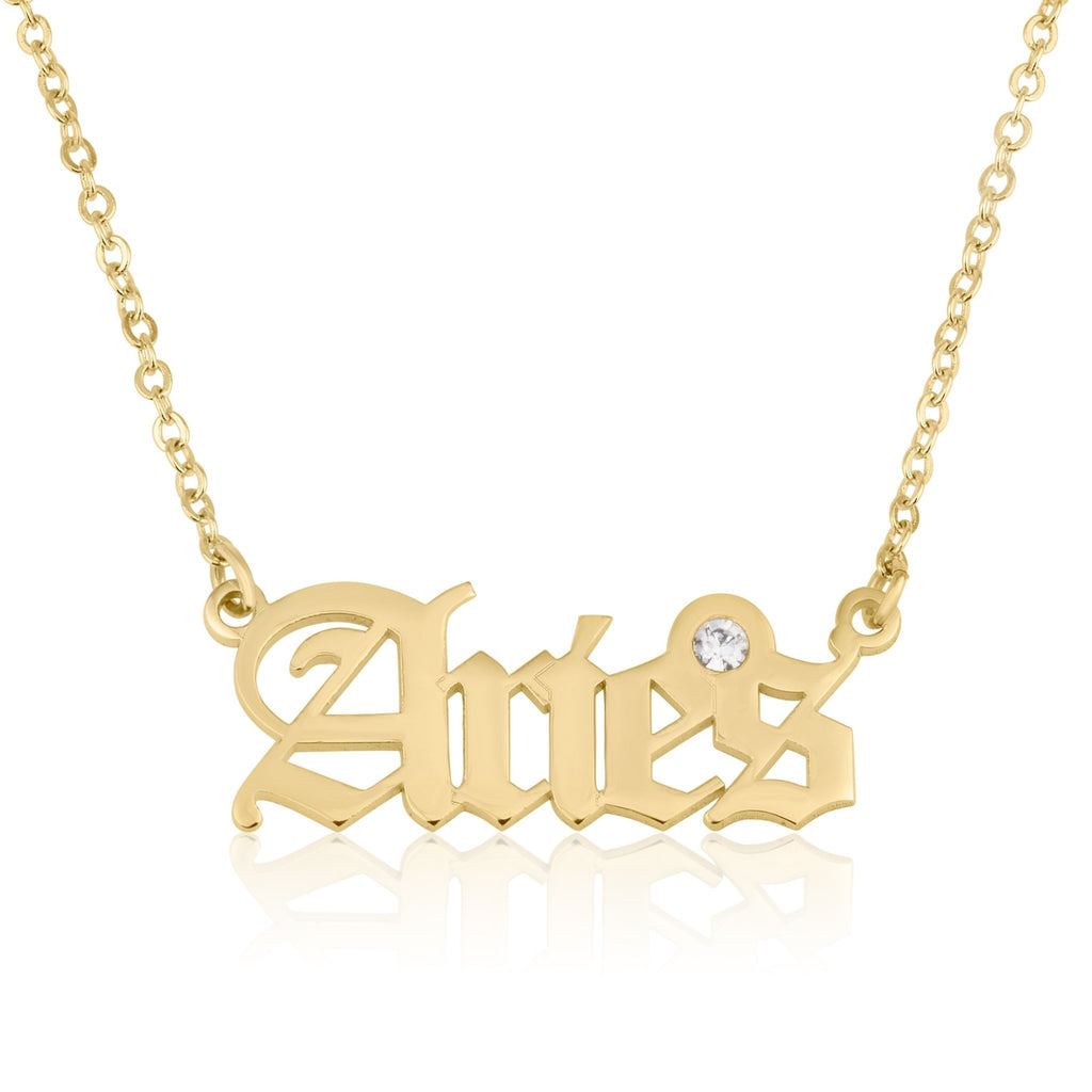 Aries Script Necklace With Swarovski Birthstone - Beleco Jewelry