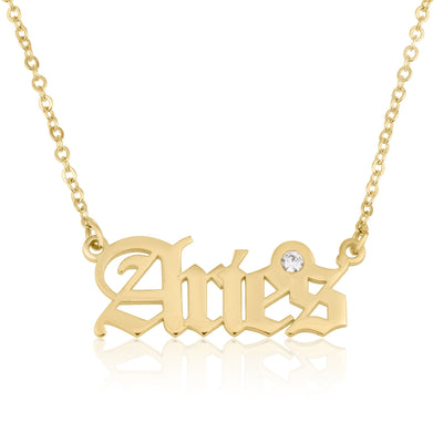 Aries Script Necklace With Swarovski Birthstone
