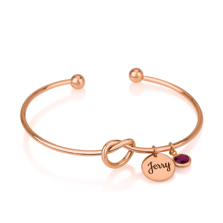 Bangle Charm Bracelet With Engraved Name And Birthstone