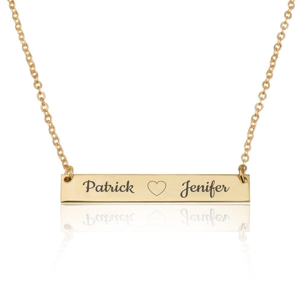 Bar Necklace With Engraved Heart And Names