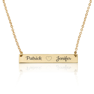 Bar Necklace With Engraved Heart And Names