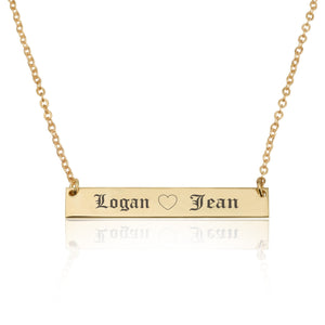 Bar Necklace With Engraved Heart And Names - Beleco Jewelry