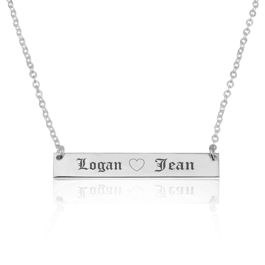 Bar Necklace With Engraved Heart And Names