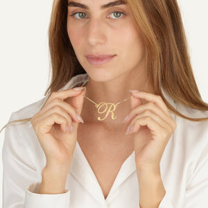 Big Letter Necklace In Cursive Font - Beleco Jewelry