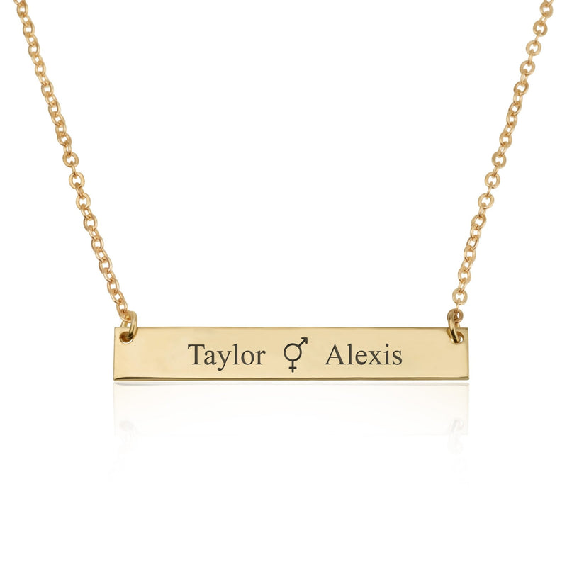 Bigender Bar Necklace With Engraved Names - Beleco Jewelry