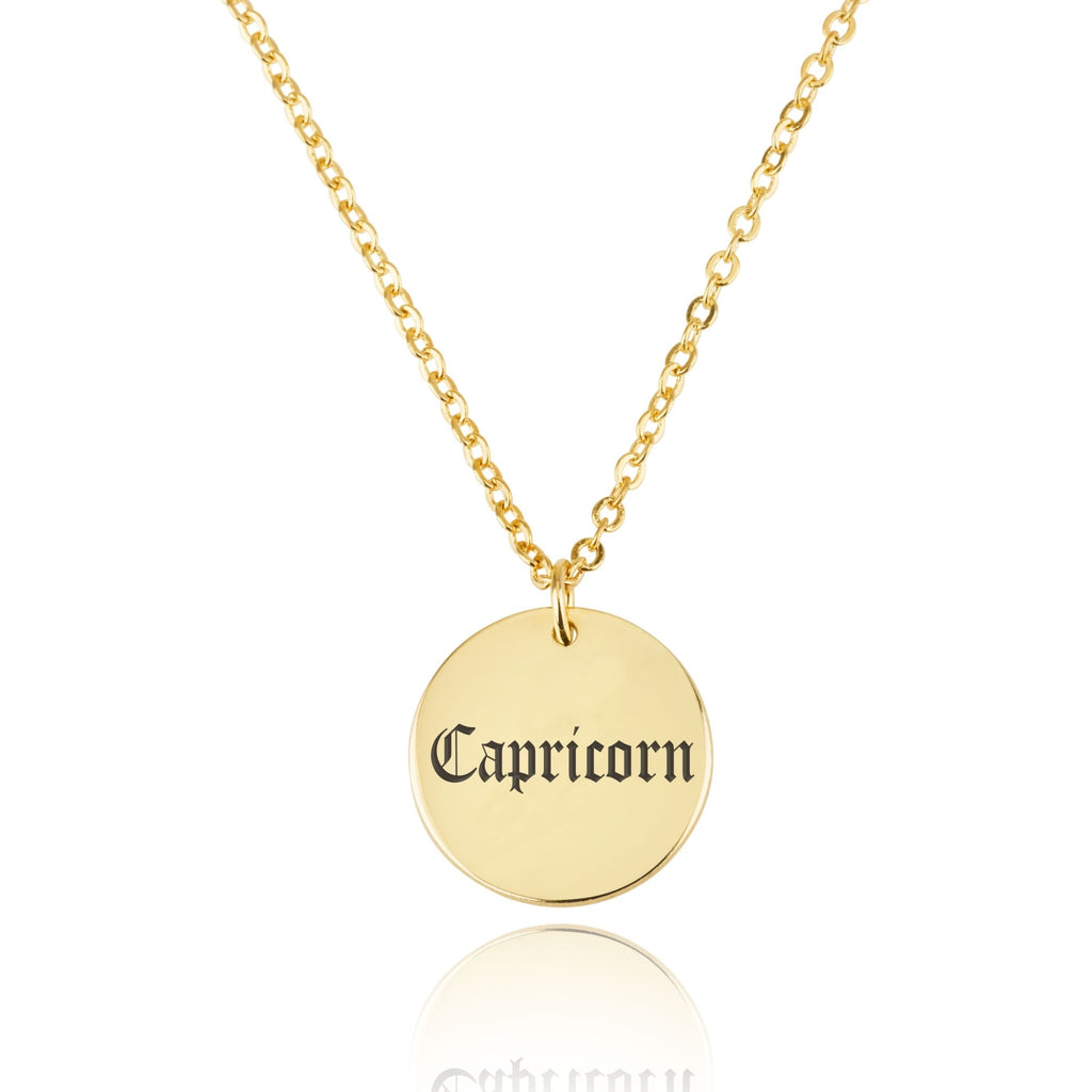 Capricorn Script Disk Necklace - Beleco Jewelry