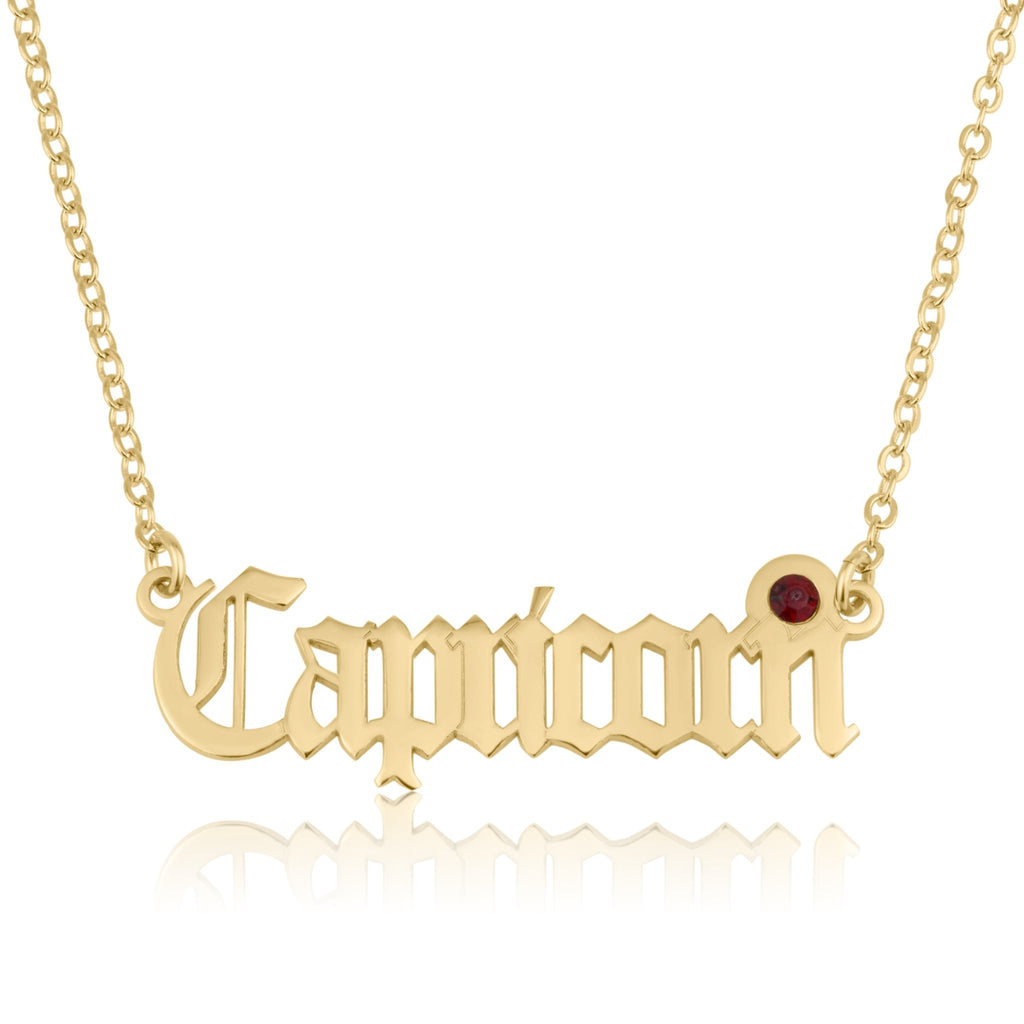Capricorn Script Necklace With Swarovski Birthstone - Beleco Jewelry