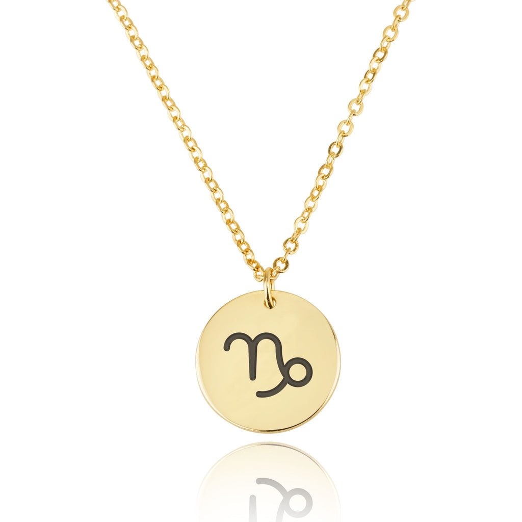 Capricorn Zodiac Sign Disk Necklace - Beleco Jewelry