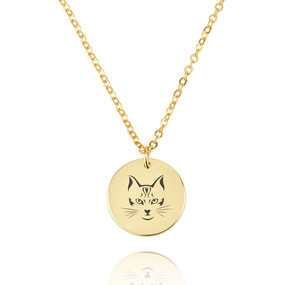 Cat Engraving Disc Necklace