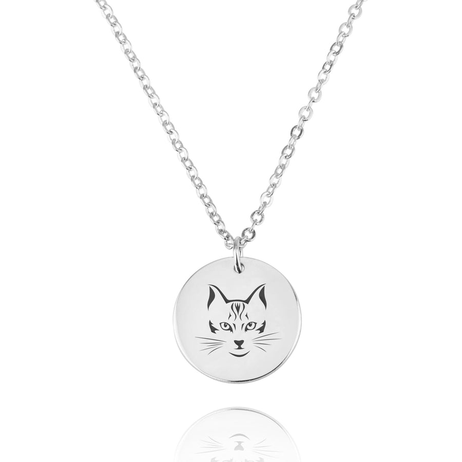 Cat Engraving Disc Necklace