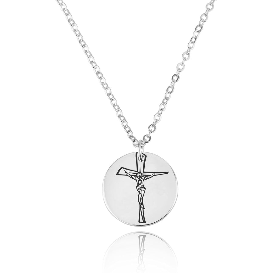 Cross Engraving Disc Necklace