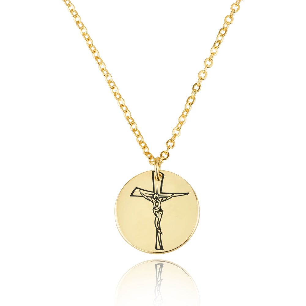 Cross Engraving Disc Necklace
