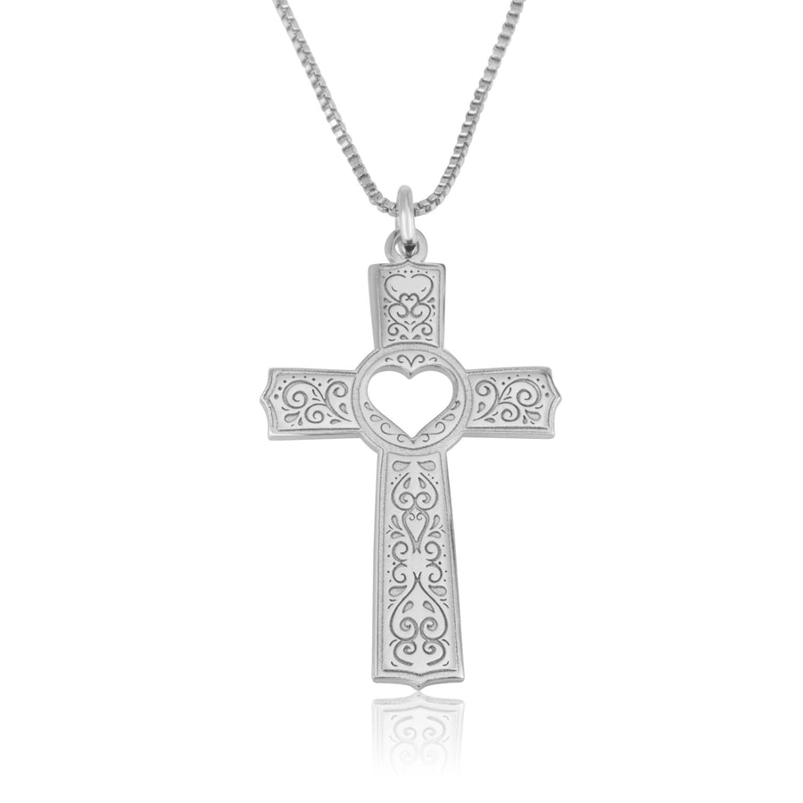 Cross With Heart Cutout Necklace