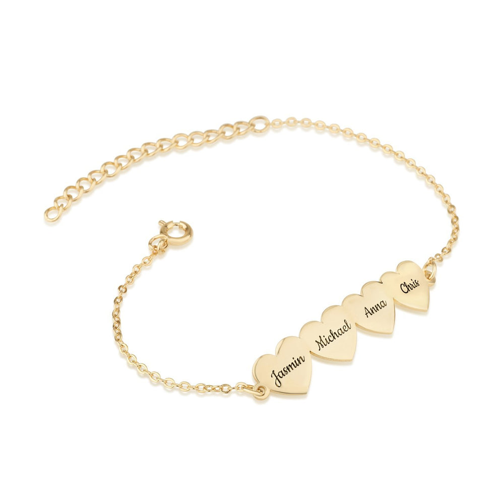 Custom Four Hearts Name Bracelet