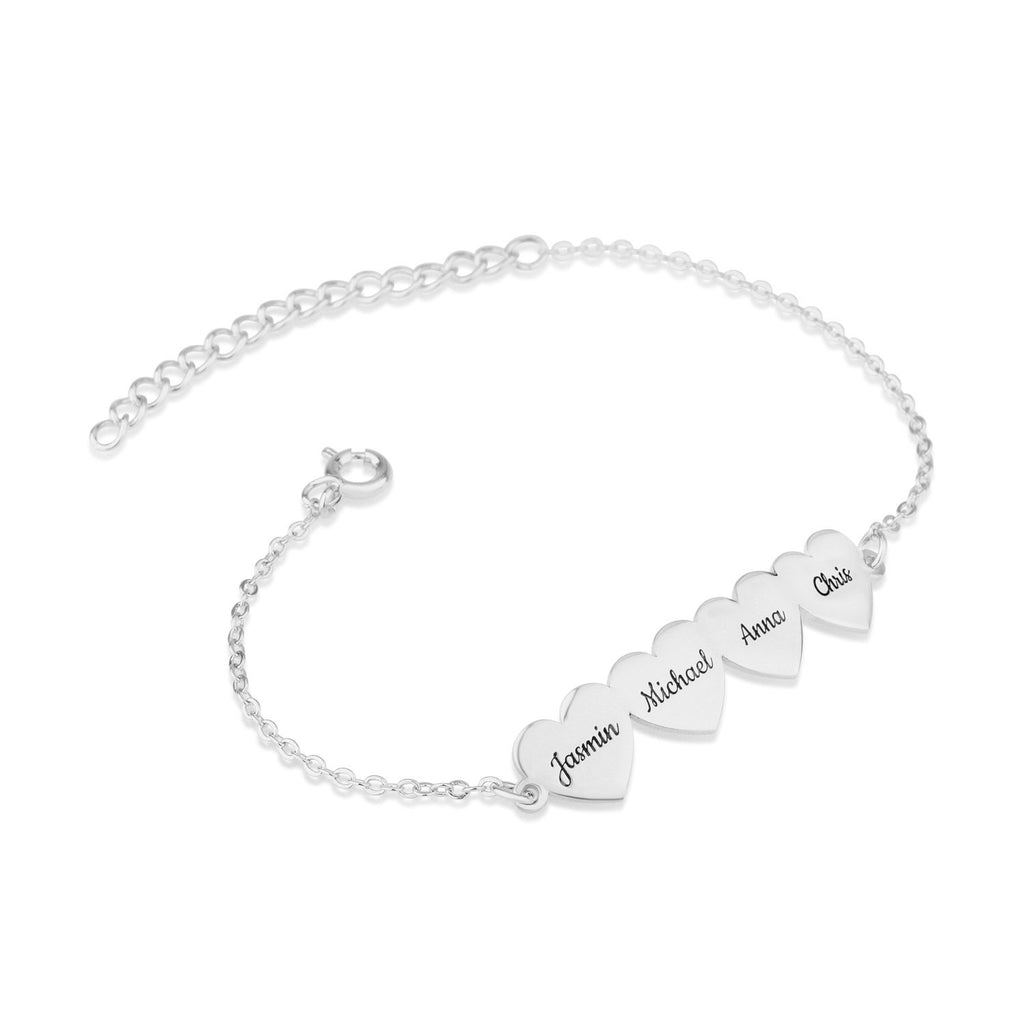 Custom Four Hearts Name Bracelet - Beleco Jewelry