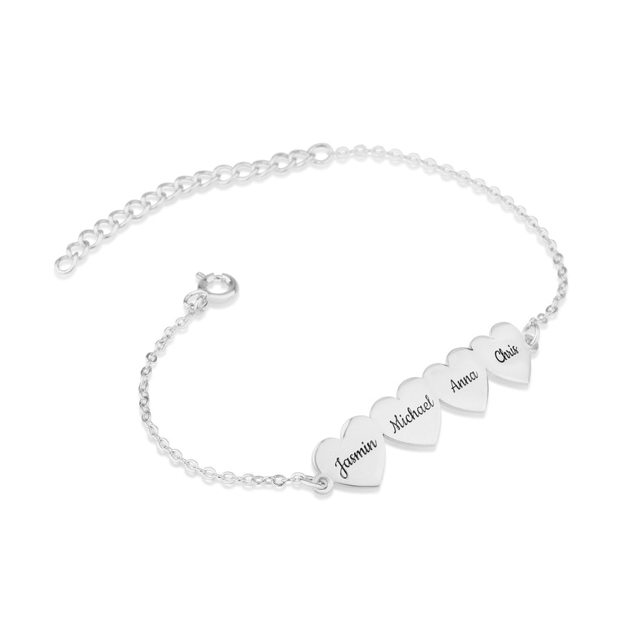 Custom Four Hearts Name Bracelet