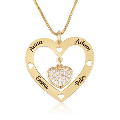 Custom Four Names Necklace With Zirkon Heart