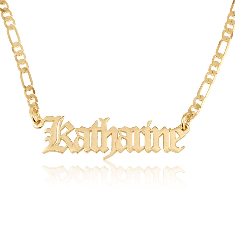 Custom Gothic Name Necklace With Figaro Chain - Beleco Jewelry