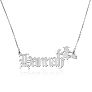 Custom Name Necklace With Witch - Beleco Jewelry