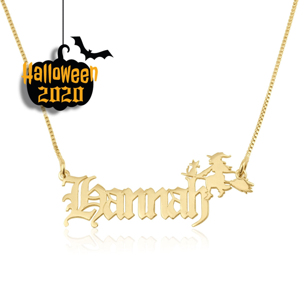 Custom Name Necklace With Witch - Beleco Jewelry
