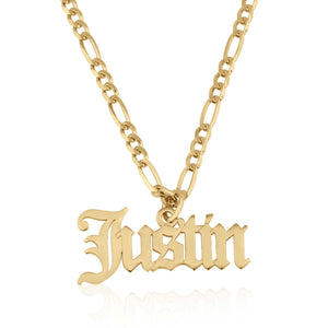 Custom Name Plate Necklace With Figaro Chain - Beleco Jewelry