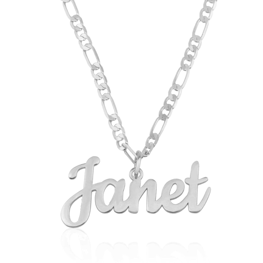 Custom Name Plate Necklace With Figaro Chain