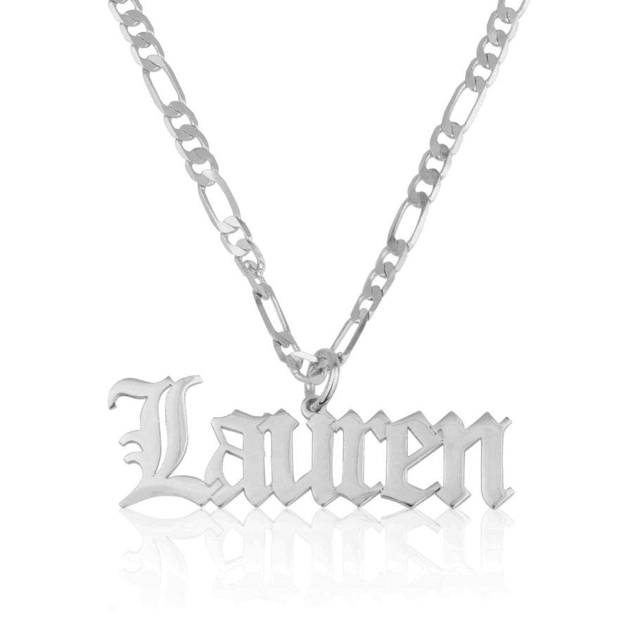 Custom Old English Name Necklace With Figaro Chain